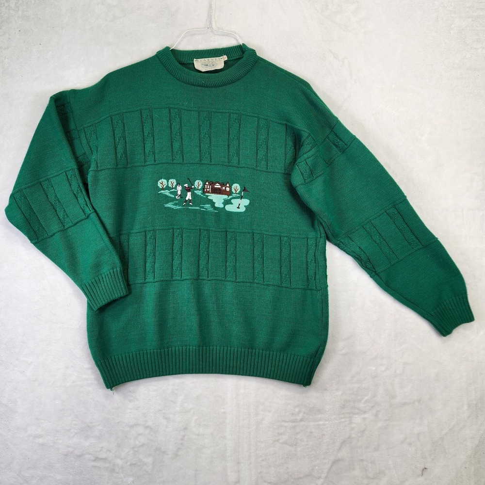 Vintage Blarney Woollen Mills Ireland Green Golf Sweater Mens Small